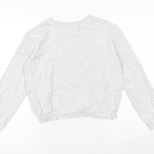 H&M Girls Grey 100% Cotton Pullover Sweatshirt Size 9-10 Years Pullover - Cat