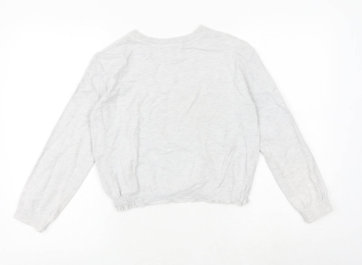 H&M Girls Grey 100% Cotton Pullover Sweatshirt Size 9-10 Years Pullover - Cat