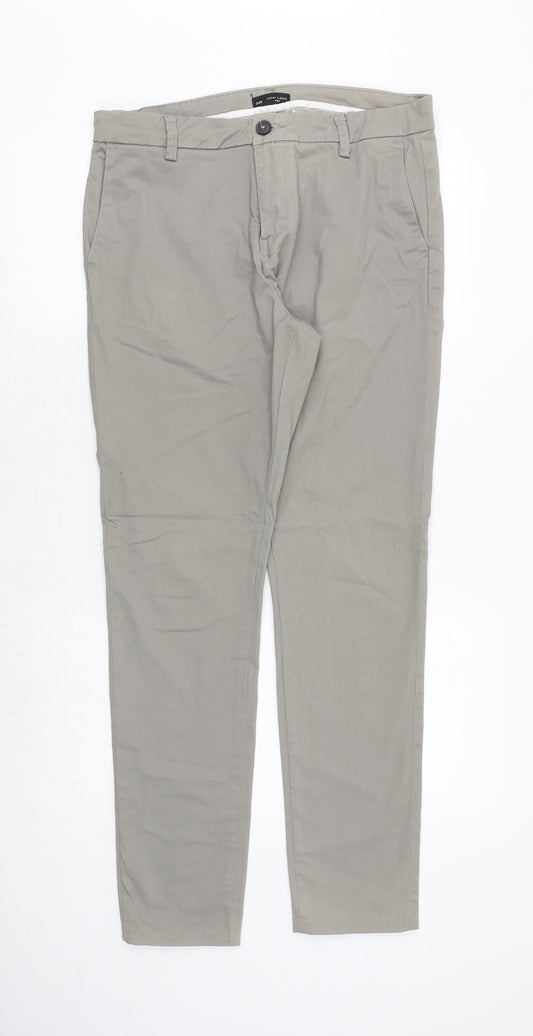 New Look Mens Grey Cotton Chino Trousers Size 34 in Regular Zip