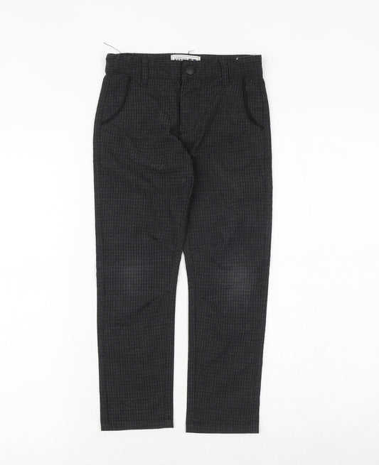 Undeniable Dudes Boys Grey Check Polyester Chino Trousers Size 6 Years Regular Zip