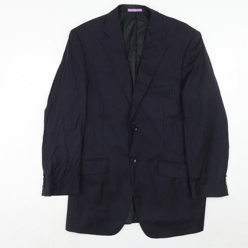French Eye Mens Blue Striped Wool Jacket Suit Jacket Size 42 Regular
