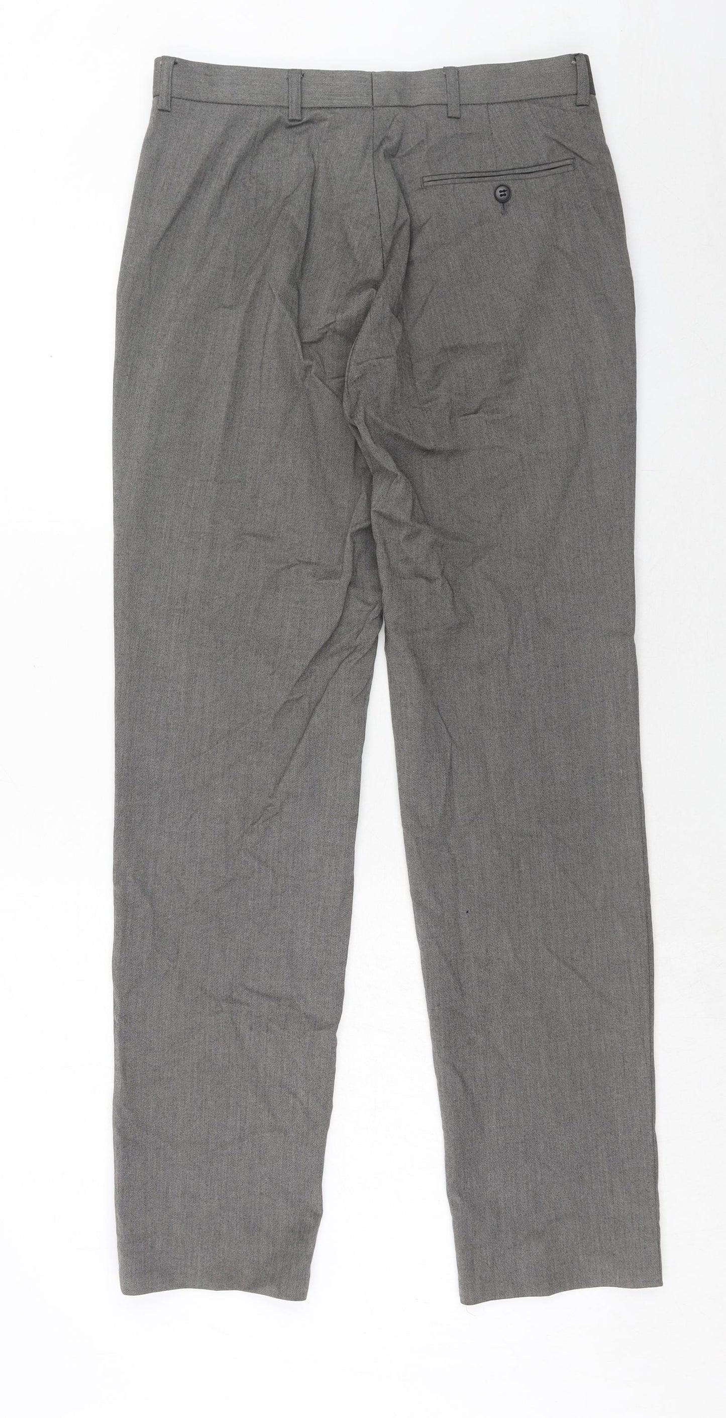 Marks and Spencer Mens Grey Polyester Trousers Size 30 in L33 in Regular Hook & Eye