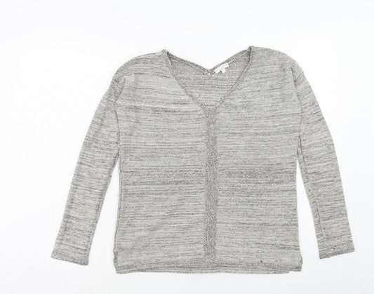 Grain de Malice Womens Grey V-Neck Acrylic Pullover Jumper Size S