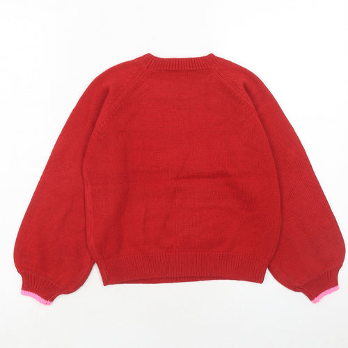 Marks and Spencer Girls Red Round Neck Acrylic Pullover Jumper Size 8-9 Years Pullover - Meowry & Bright Christmas