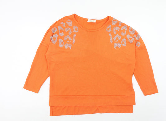 Milanzi Womens Orange Animal Print Viscose Pullover Sweatshirt Size 6 Pullover - Leopard Pattern