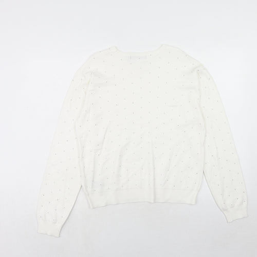 Marks and Spencer Womens White Round Neck Viscose Pullover Jumper Size M