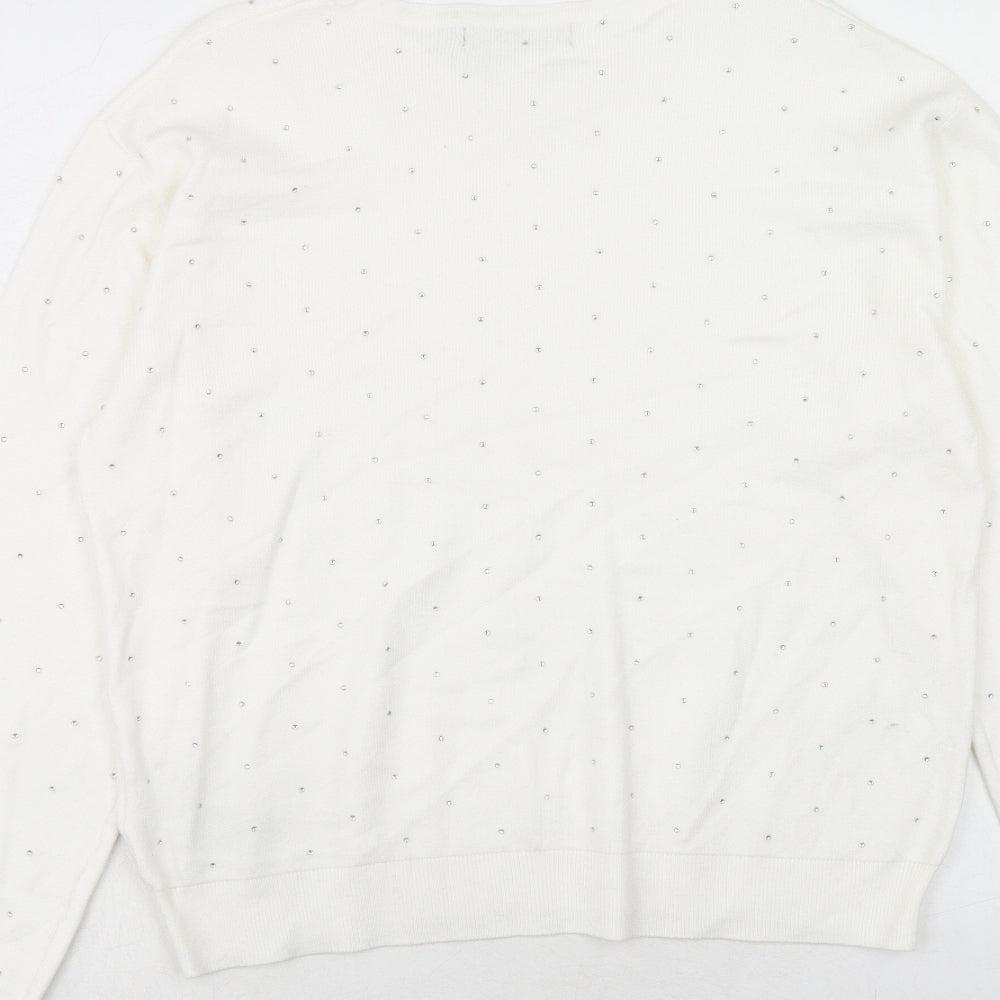 Marks and Spencer Womens White Round Neck Viscose Pullover Jumper Size M