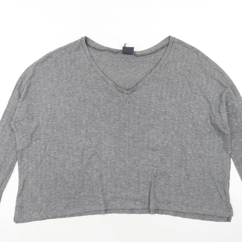 Sparkle & Fade Womens Grey Polyester Basic T-Shirt Size XS V-Neck