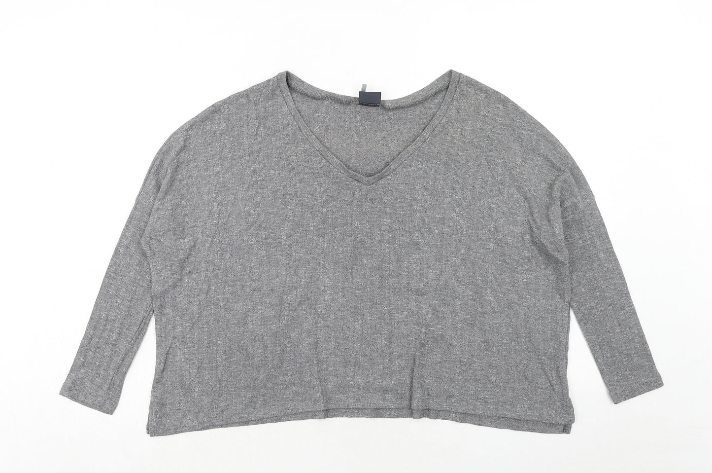 Sparkle & Fade Womens Grey Polyester Basic T-Shirt Size XS V-Neck