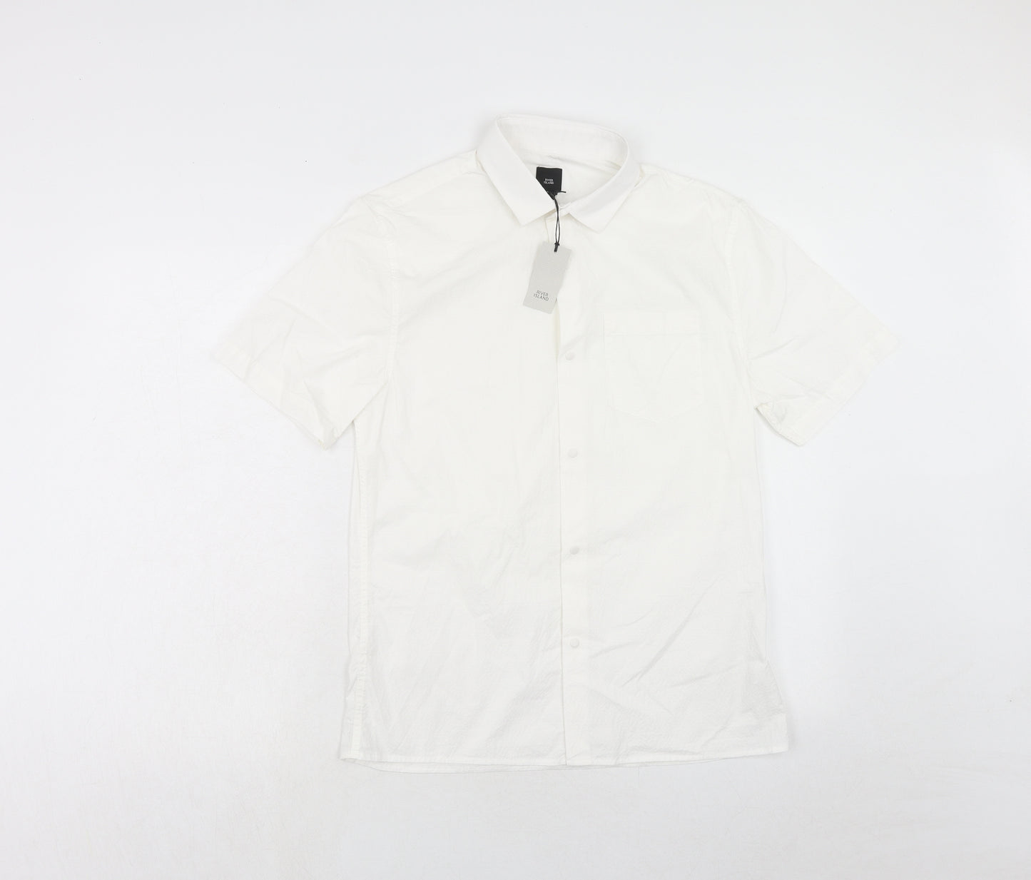 River Island Mens White Cotton Button-Up Size S Collared Button