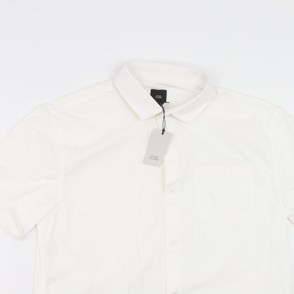 River Island Mens White Cotton Button-Up Size S Collared Button