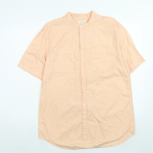 River Island Mens Orange Cotton Button-Up Size L Round Neck Button