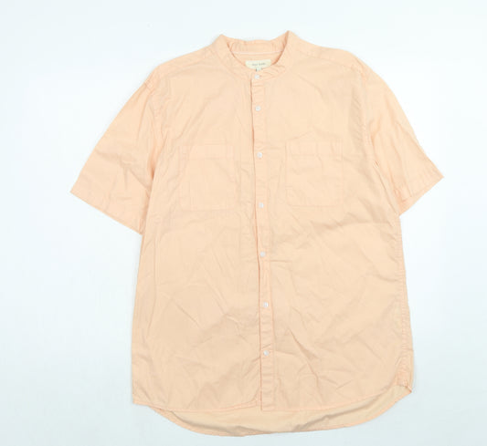 River Island Mens Orange Cotton Button-Up Size L Round Neck Button