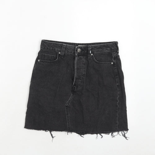H&M Womens Black Cotton Mini Skirt Size 4 Zip
