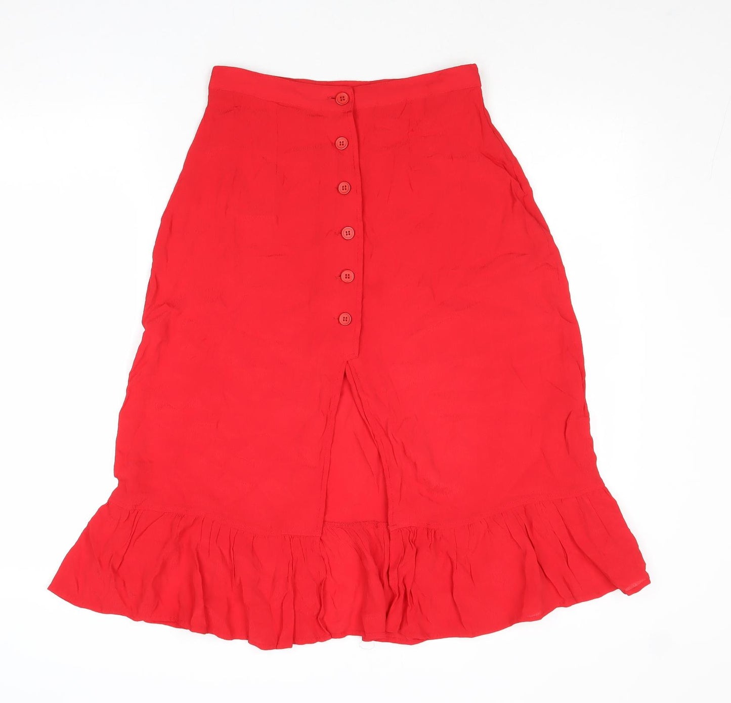 ASOS Womens Red Viscose Swing Skirt Size 8 Button
