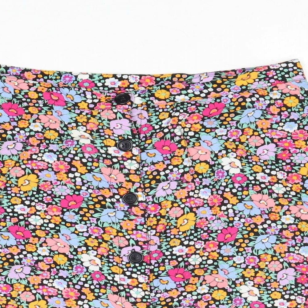 Motel Womens Multicoloured Floral Viscose Skater Skirt Size S Button