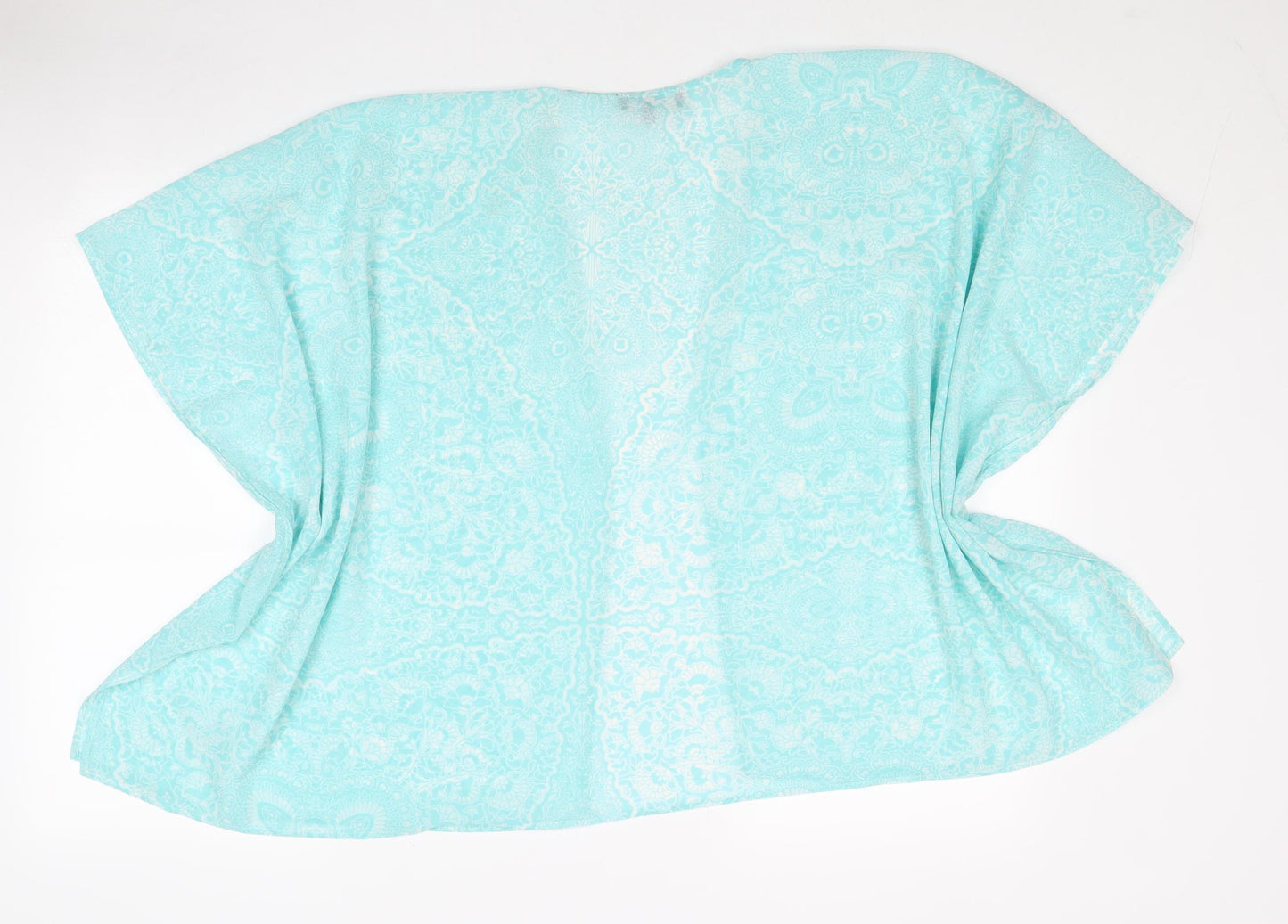 New Look Girls Blue Geometric Polyester Kimono Blouse Size L V-Neck