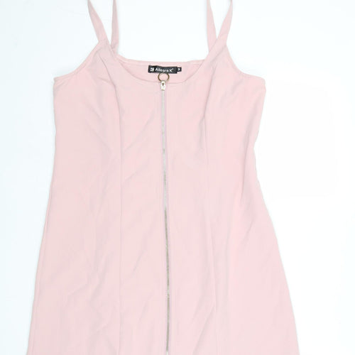 Allegra K Womens Pink Polyester Slip Dress Size M Scoop Neck Zip