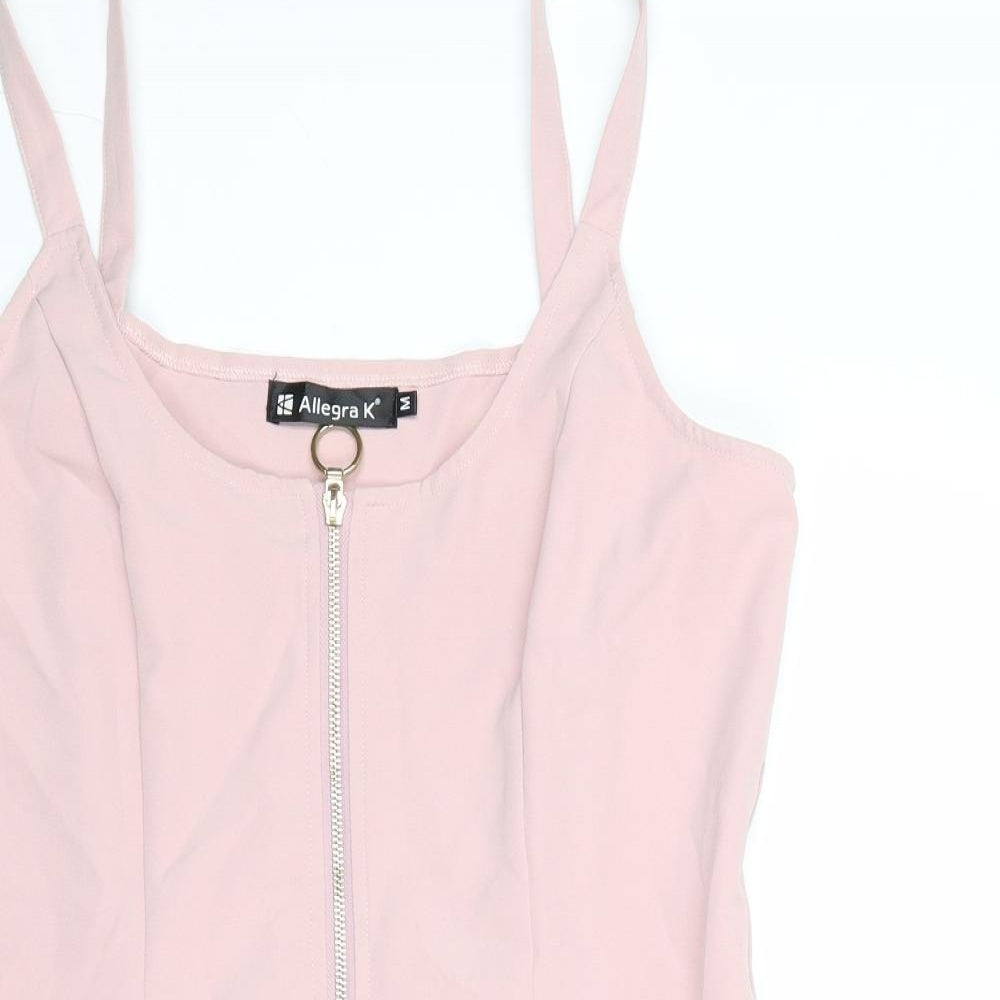 Allegra K Womens Pink Polyester Slip Dress Size M Scoop Neck Zip
