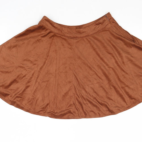 Cider Womens Brown Polyester Skater Skirt Size XS Zip