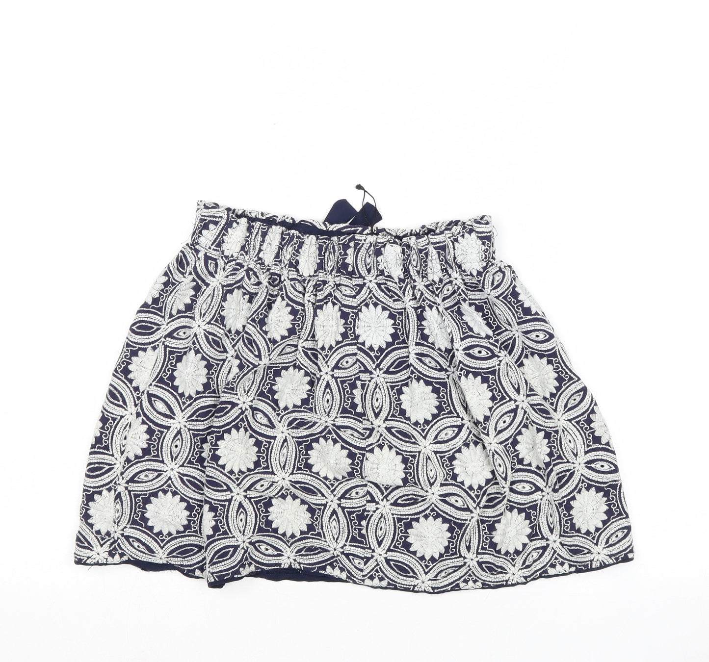 Zara Girls Blue Geometric Viscose Mini Skirt Size 11-12 Years Regular Drawstring