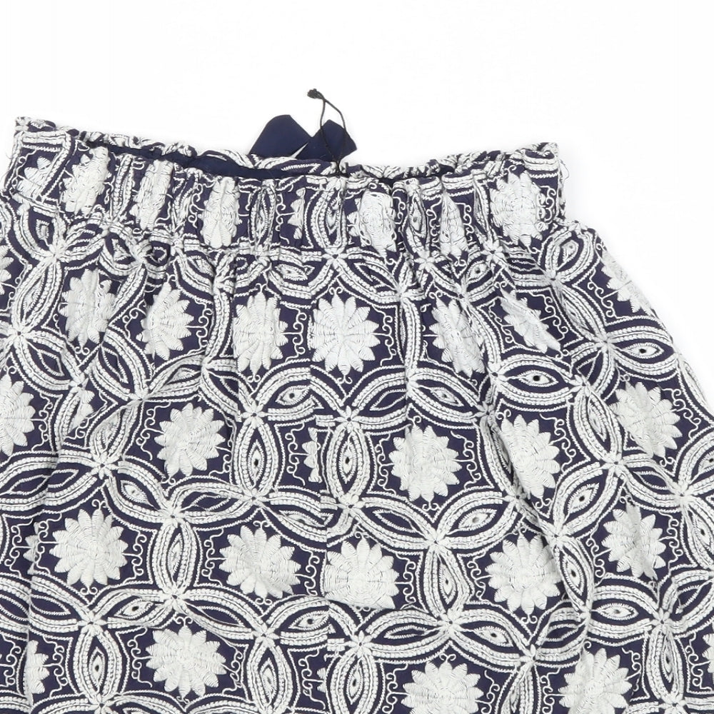 Zara Girls Blue Geometric Viscose Mini Skirt Size 11-12 Years Regular Drawstring