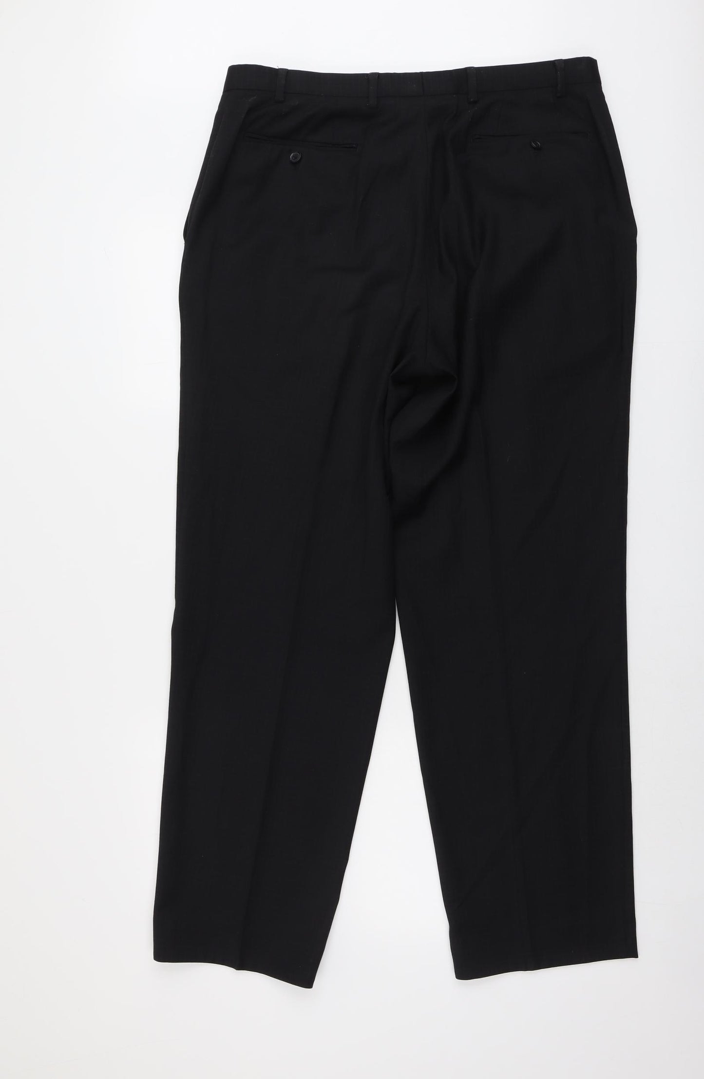 NEXT Mens Black Wool Trousers Size 36 in L31 in Regular Button