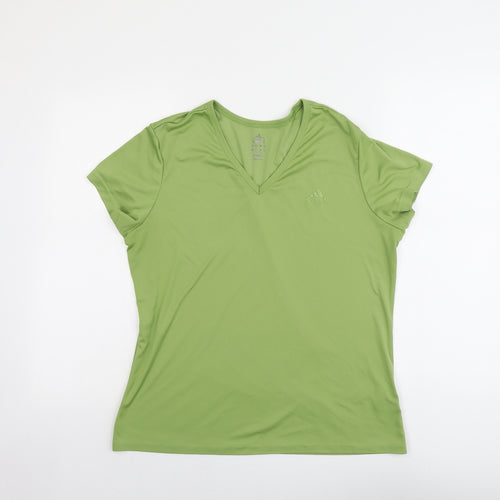 adidas Womens Green Polyester Pullover T-Shirt Size 18 V-Neck Pullover