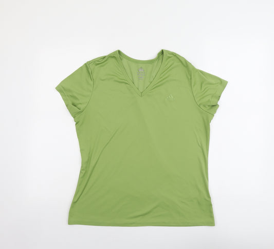 adidas Womens Green Polyester Pullover T-Shirt Size 18 V-Neck Pullover
