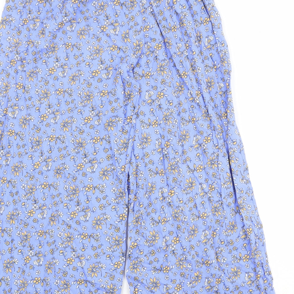 Marks and Spencer Girls Blue Floral Viscose Jogger Trousers Size 12-13 Years Regular Pullover