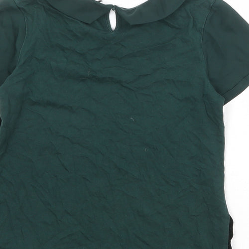 NEXT Girls Green Viscose Pullover Blouse Size 12 Years Collared Button