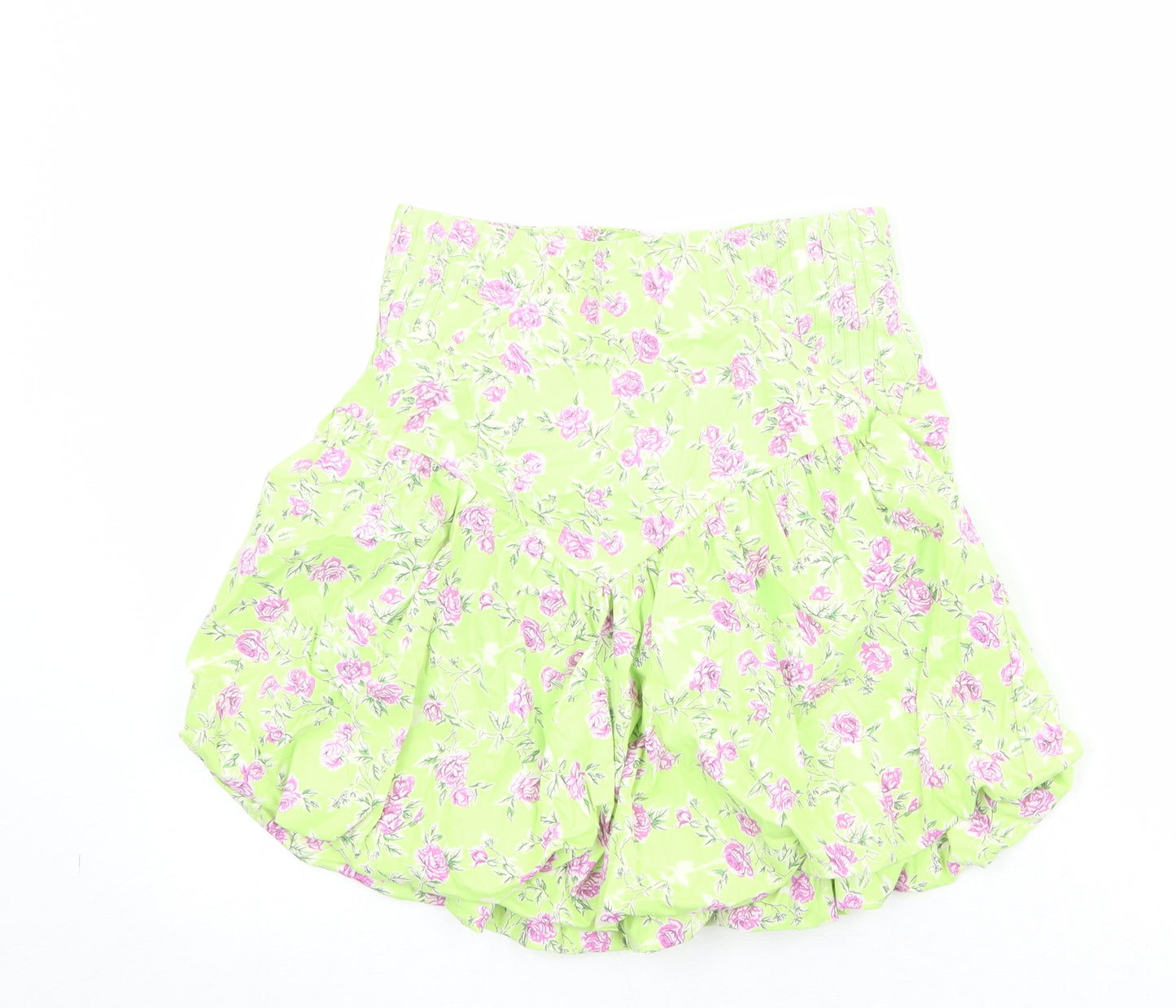 Zara Womens Green Floral Cotton Skater Skirt Size S Zip