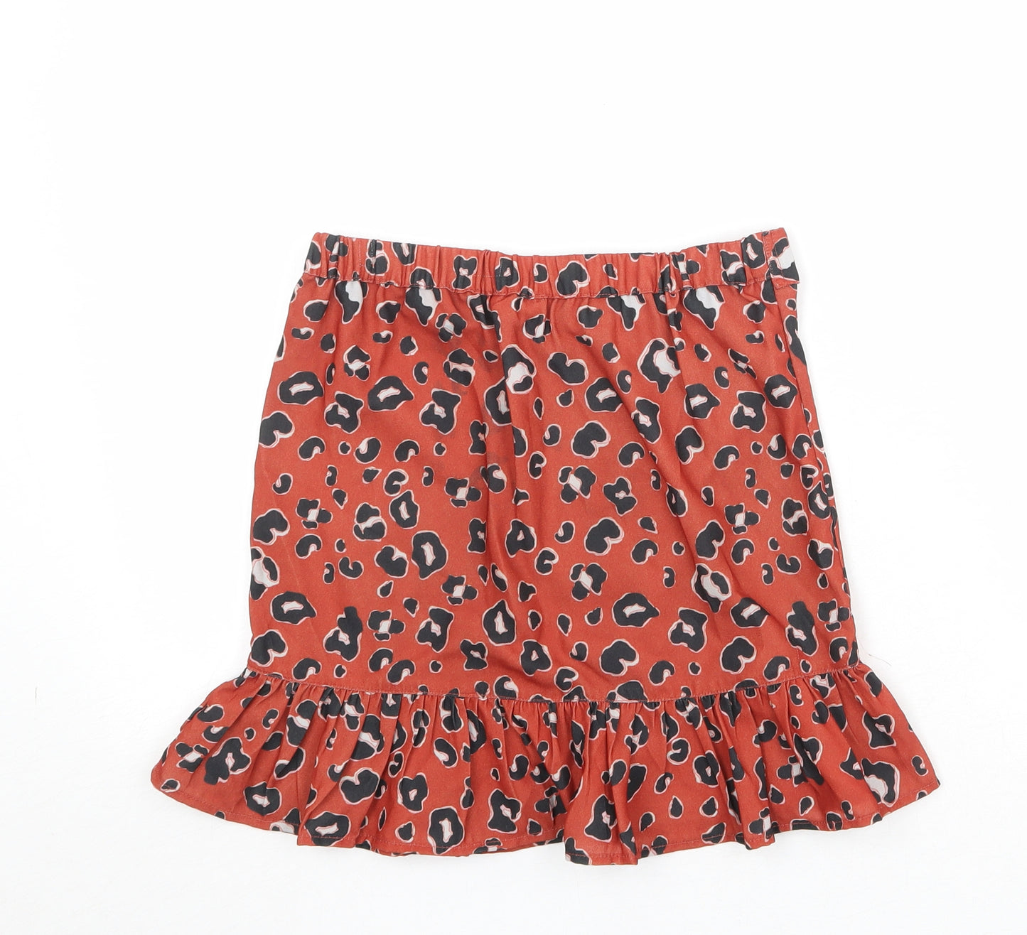 River Island Girls Orange Animal Print Polyester Mini Skirt Size 9 Years Regular Button