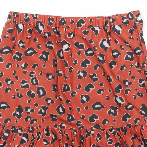 River Island Girls Orange Animal Print Polyester Mini Skirt Size 9 Years Regular Button