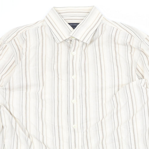 French Connection Mens Beige Striped Cotton Button-Up Size L Collared Button