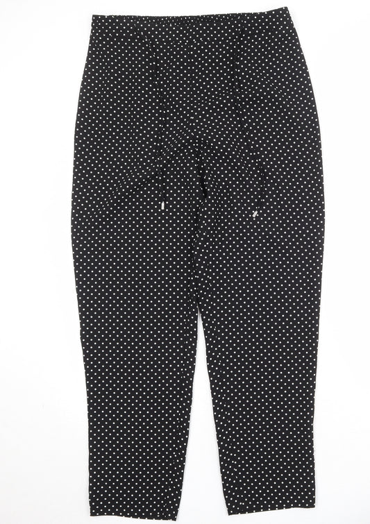 M&Co Womens Black Polka Dot Polyester Carrot Trousers Size 16 Regular Drawstring