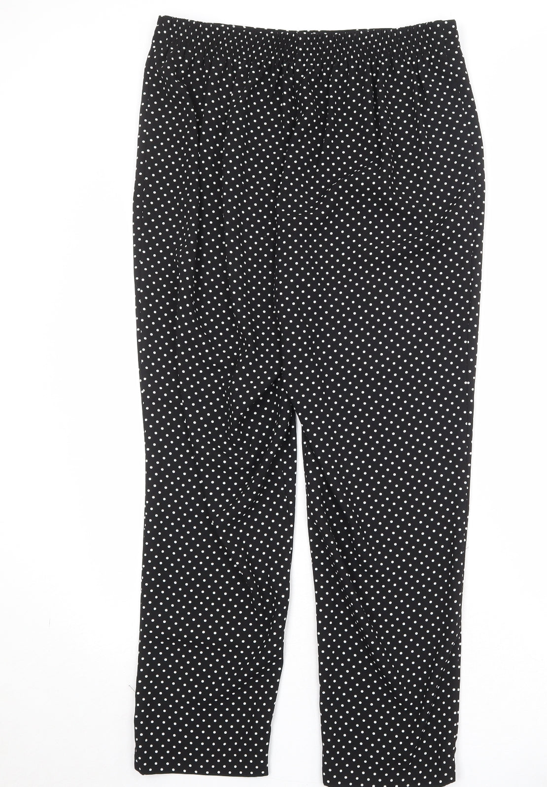 M&Co Womens Black Polka Dot Polyester Carrot Trousers Size 16 Regular Drawstring