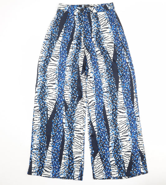 Nasty Gal Womens Blue Geometric Polyester Trousers Size 4 Regular Zip