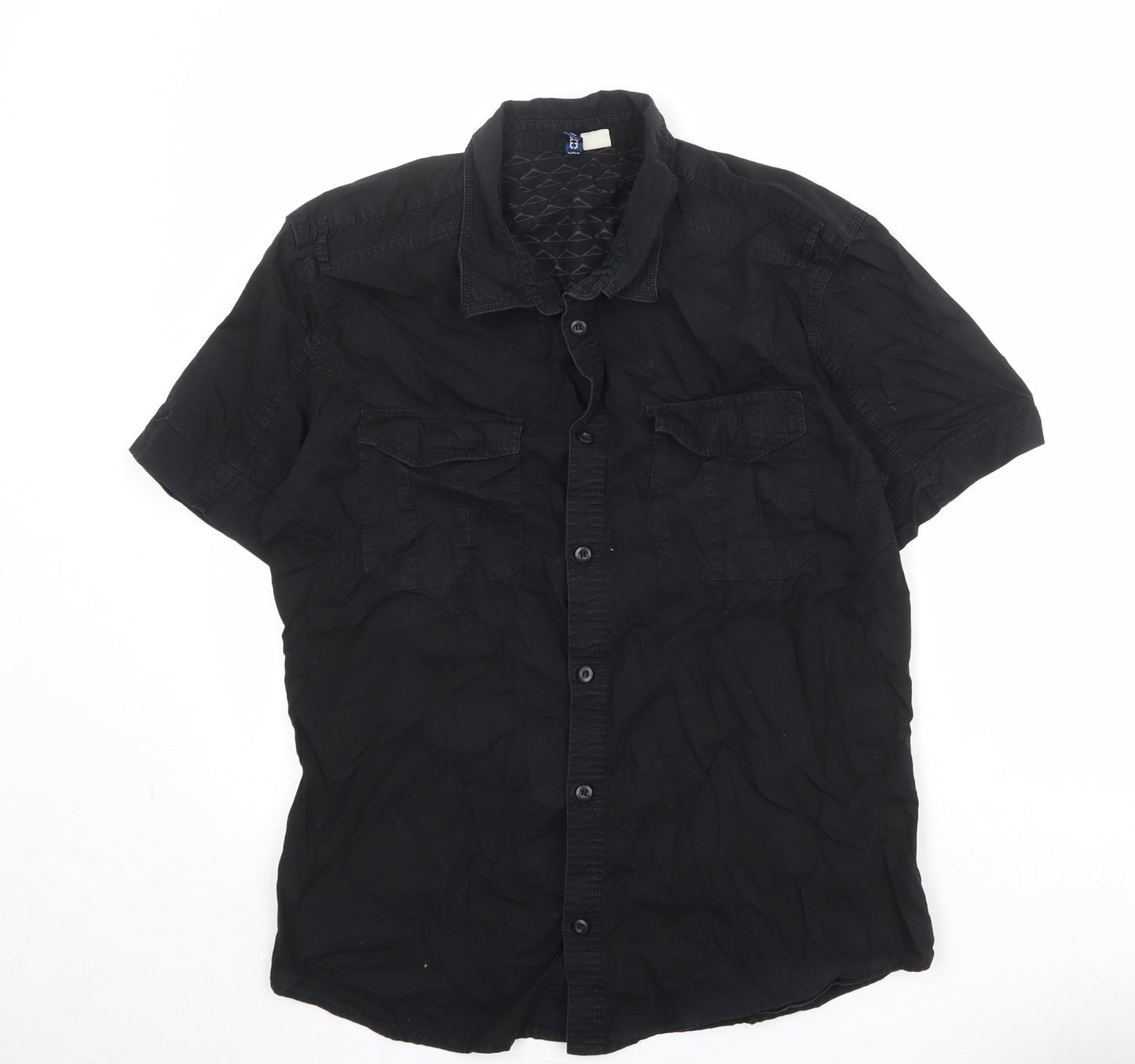 Divided by H&M Mens Black Cotton Button-Up Size L Collared Button