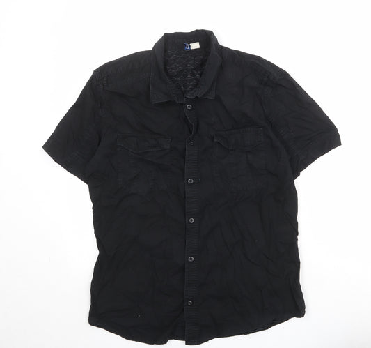 Divided by H&M Mens Black Cotton Button-Up Size L Collared Button