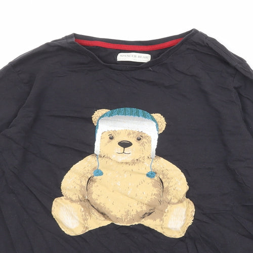 Spencer Bear Boys Black Cotton Pullover T-Shirt Size 13-14 Years Round Neck Pullover