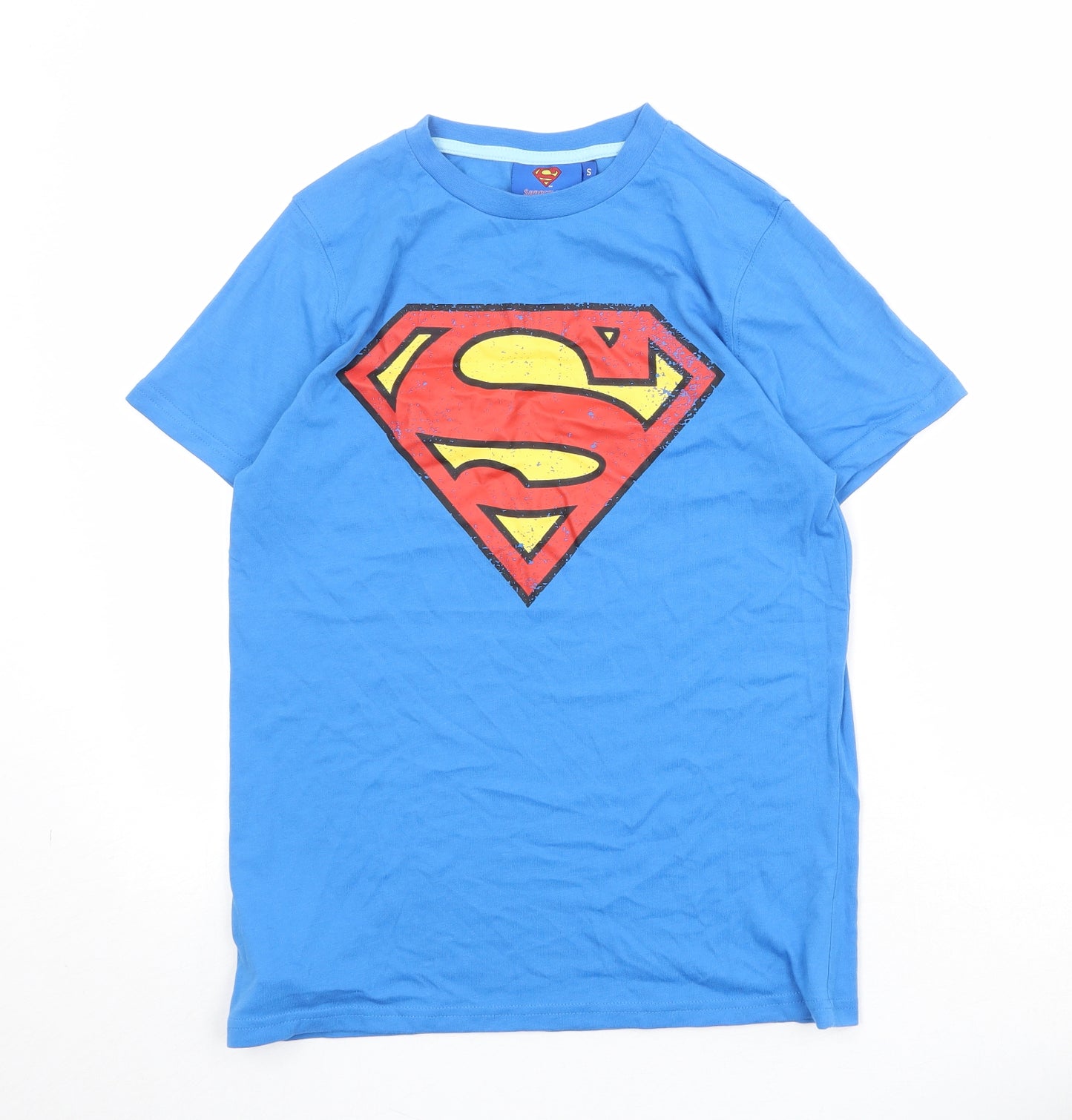 Superman Mens Blue Polyester T-Shirt Size S Round Neck