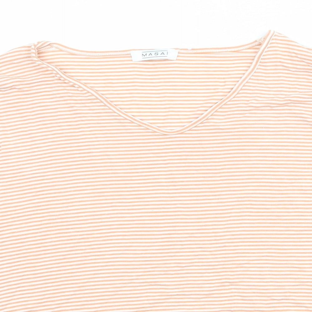 Masai Womens Orange Striped Viscose Basic T-Shirt Size M V-Neck