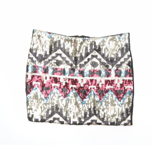 Just Addict Womens Multicoloured Geometric Polyester Mini Skirt Size S Zip