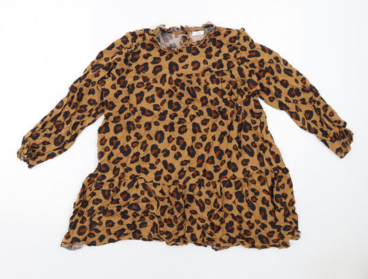 NEXT Girls Brown Animal Print Viscose A-Line Size 12 Years Round Neck Button - Leopard Print