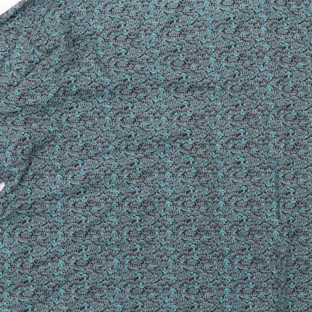 Mistral Womens Blue Geometric Cotton Basic T-Shirt Size 10 Round Neck