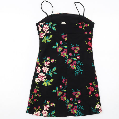 Pins & Needles Womens Black Floral Nylon Shift Size XS Square Neck Zip