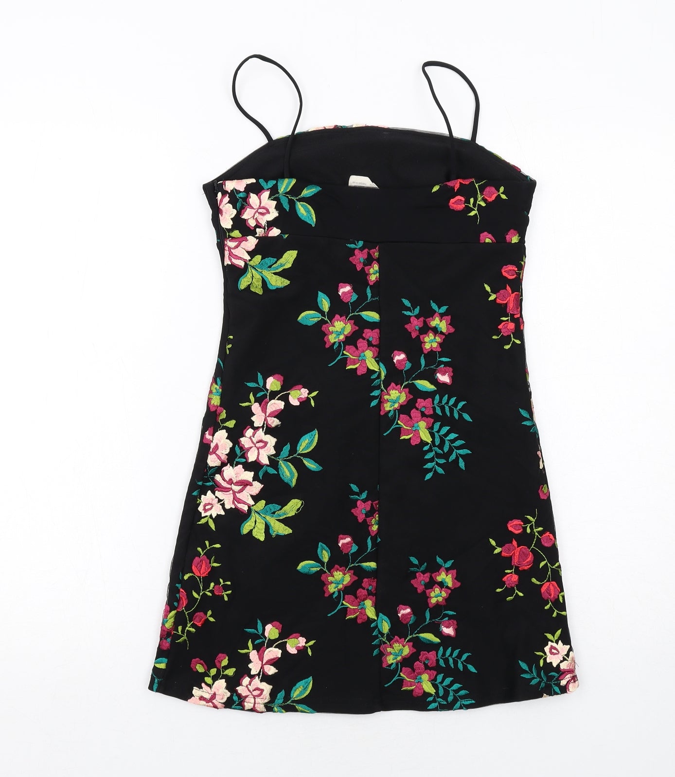 Pins & Needles Womens Black Floral Nylon Shift Size XS Square Neck Zip