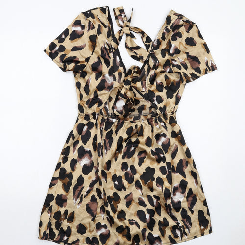 PARISIAN SIGNATURE Womens Brown Animal Print Polyester Mini Size 12 V-Neck Tie - Leopard Print