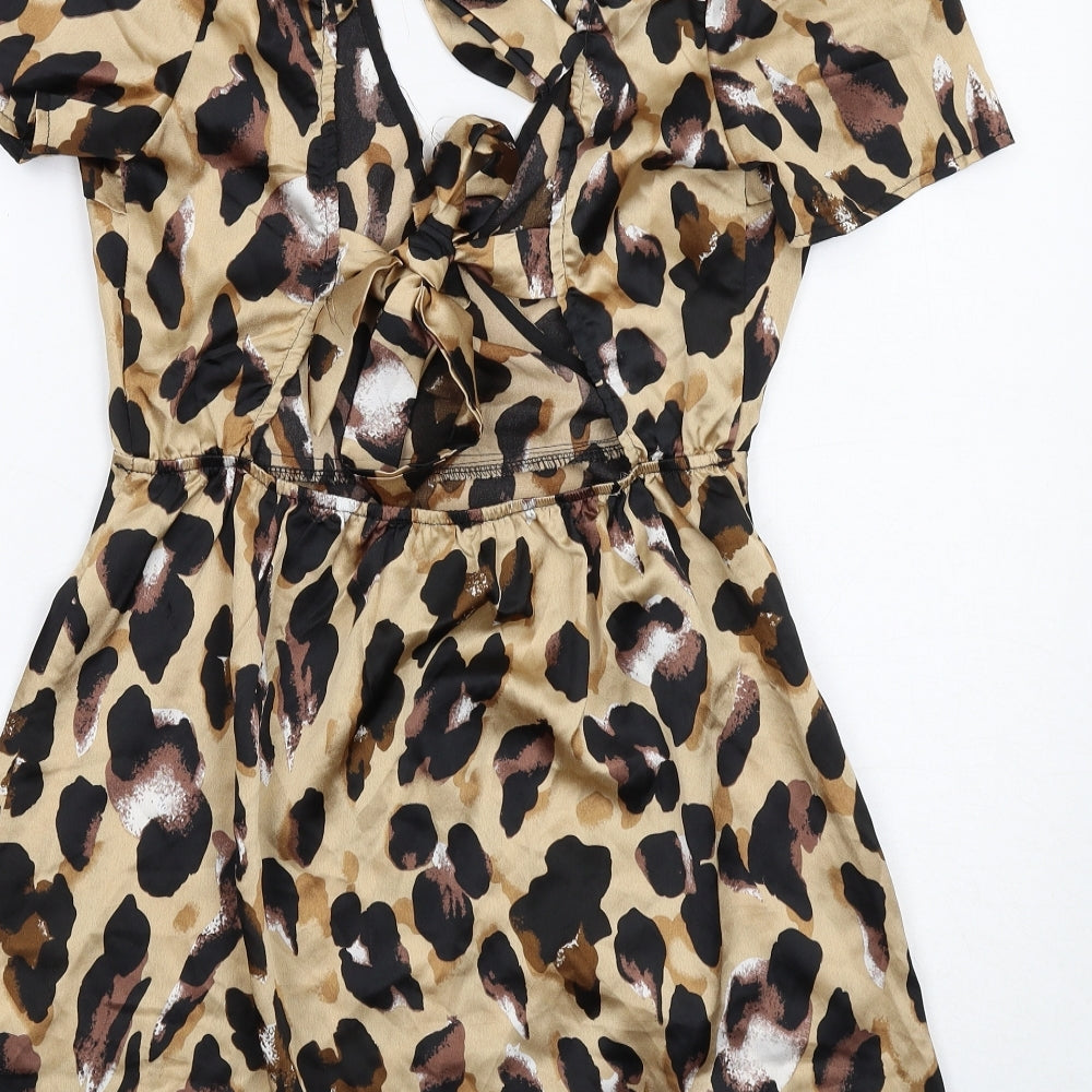 PARISIAN SIGNATURE Womens Brown Animal Print Polyester Mini Size 12 V-Neck Tie - Leopard Print